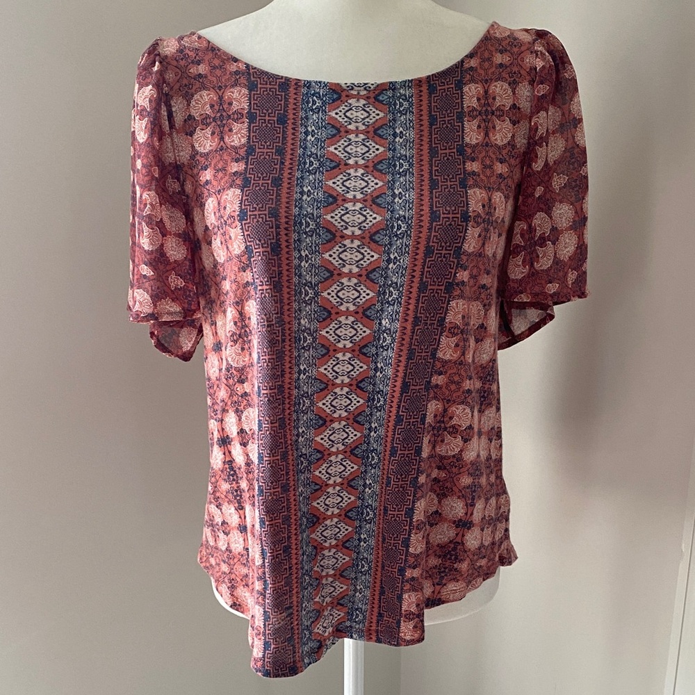 Lucky Brand Pink and Blue Patterned Blouse
